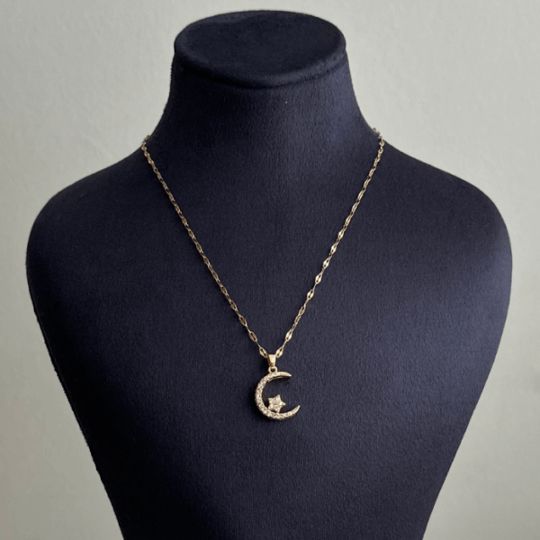 çelik gold parlak zincir ay yıldız 45cm kolye