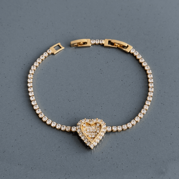 zirkon gold su yolu kalp bileklik