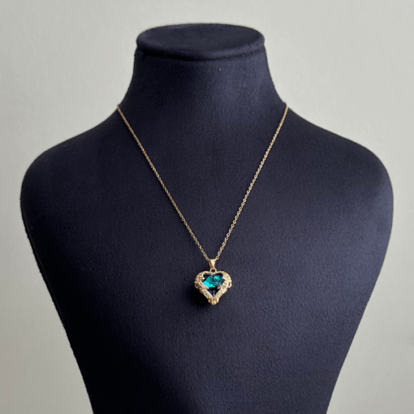 çelik gold mavi kalp düz zincir 45cm kolye