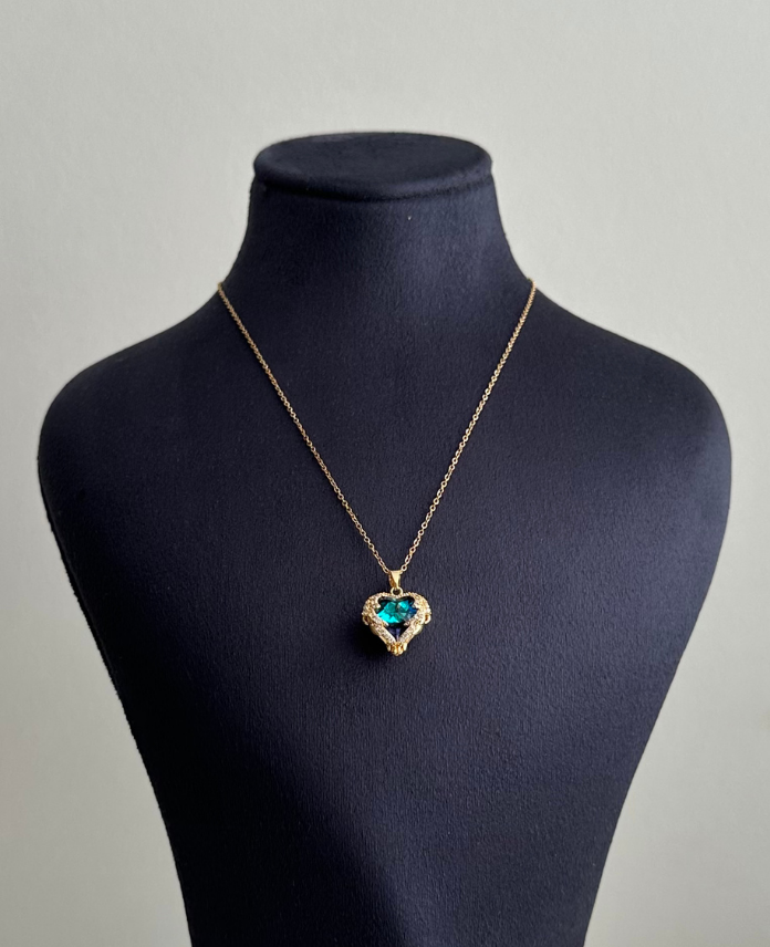 68-5.png çelik gold mavi kalp düz zincir 45cm kolye - Görsel 1