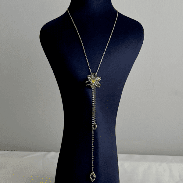 çelik gold yeşil çiçek uzun 65cm kolye