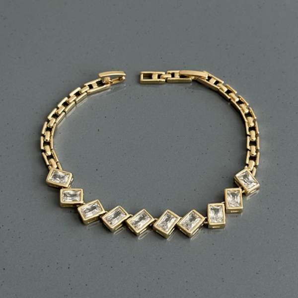 xuping gold dikdörtgen çapraz taşlı bileklik