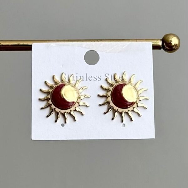 çelik gold güneş bordo küpe