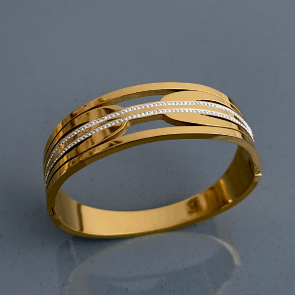 çelik gold kalın geçme taşlı kelepçe