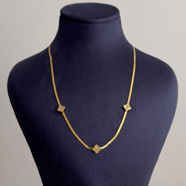 çelik gold italyan üç yonca taş 45cm kolye