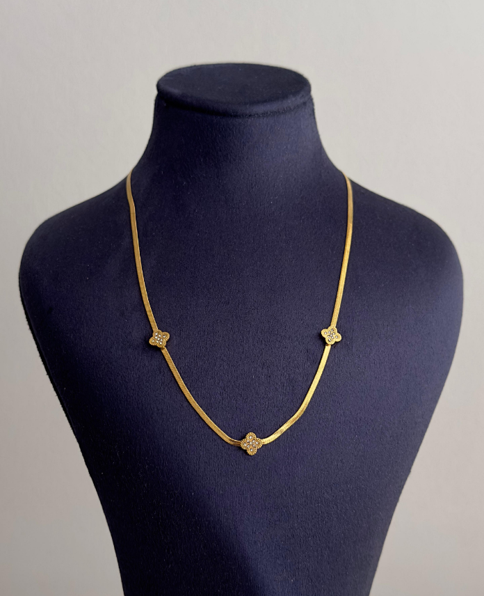 76.png çelik gold italyan üç yonca taş 45cm kolye - Görsel 1