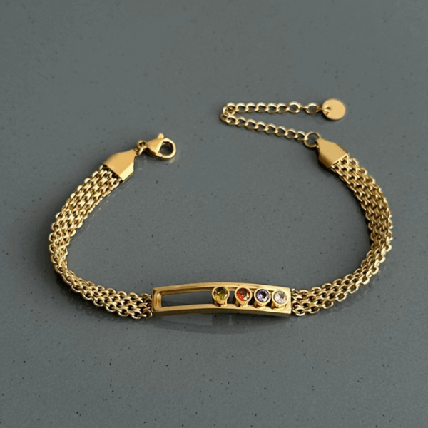 çelik gold hasır ortası renkli taşlı bileklik