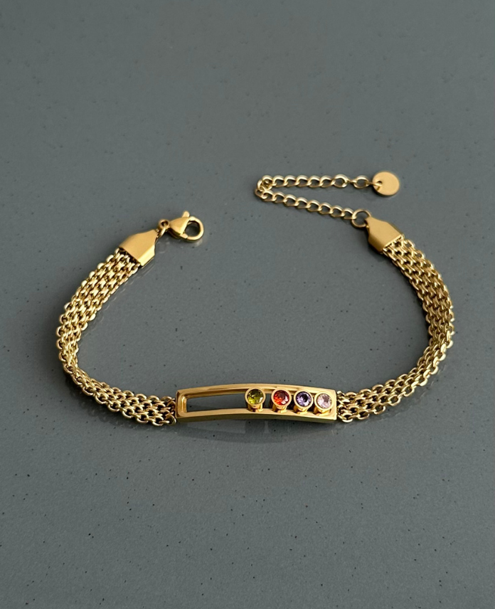 78-3.png çelik gold hasır ortası renkli taşlı bileklik - Görsel 1