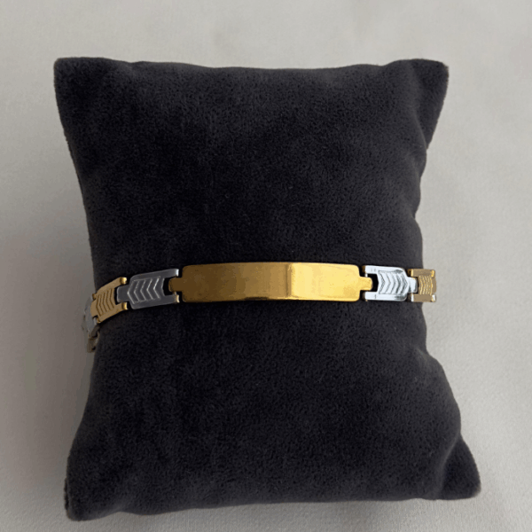 çelik gold silver ok desenli plaka erkek bileklik