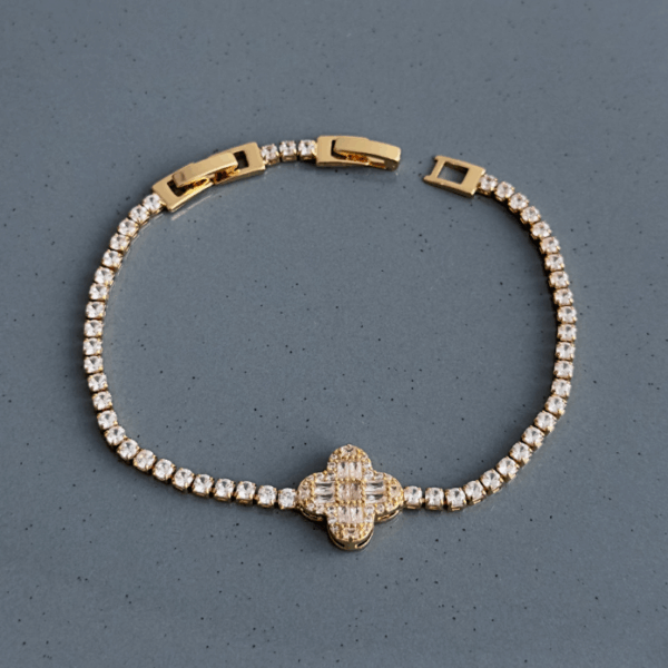 zirkon gold su yolu yonca bileklik