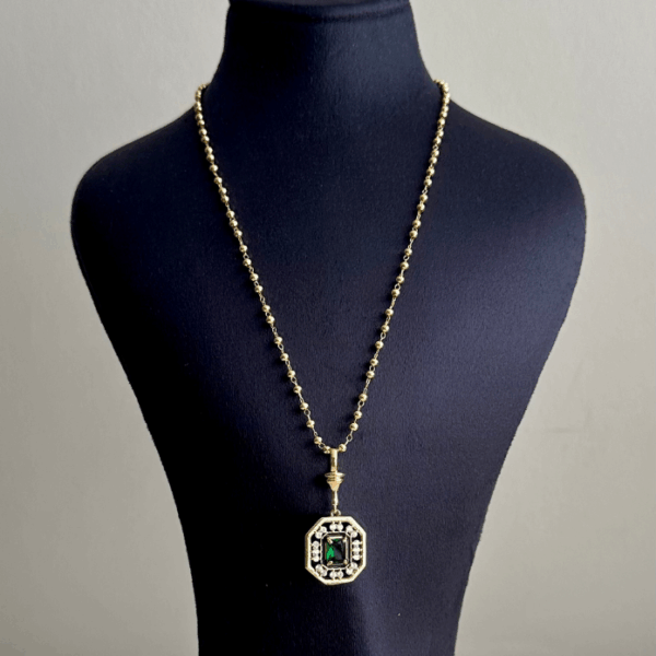 çelik gold serenay yeşil taşlı 50cm kolye