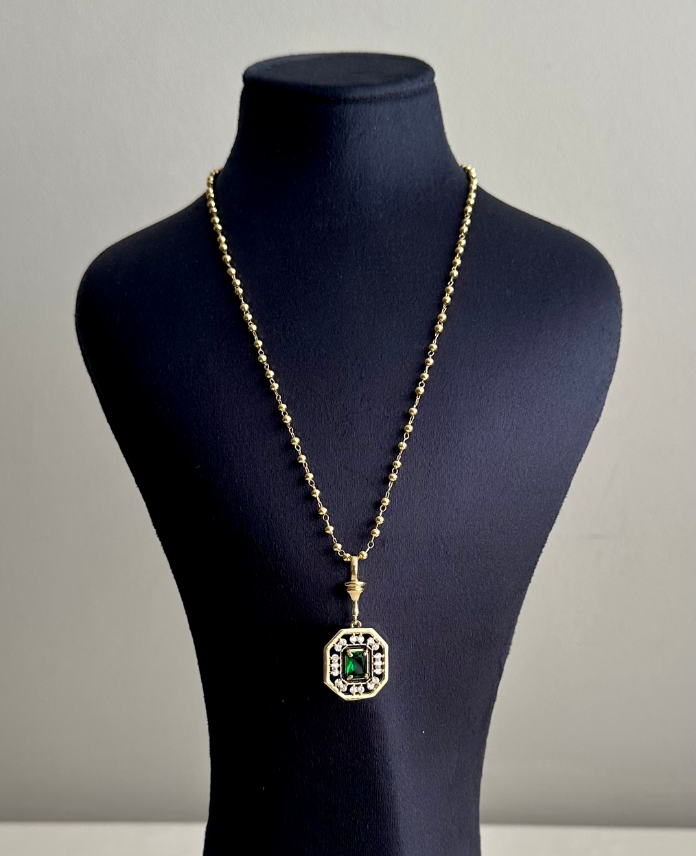 81-1-1.png çelik gold serenay yeşil taşlı 50cm kolye - Görsel 1