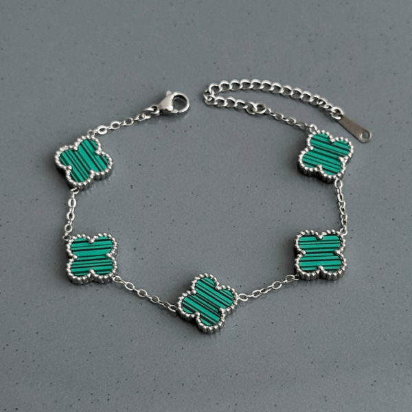 çelik silver beş yonca yeşil bileklik