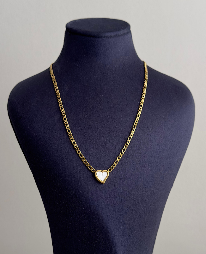 81.png çelik gold zincir kalp sedef 45cm kolye - Görsel 1