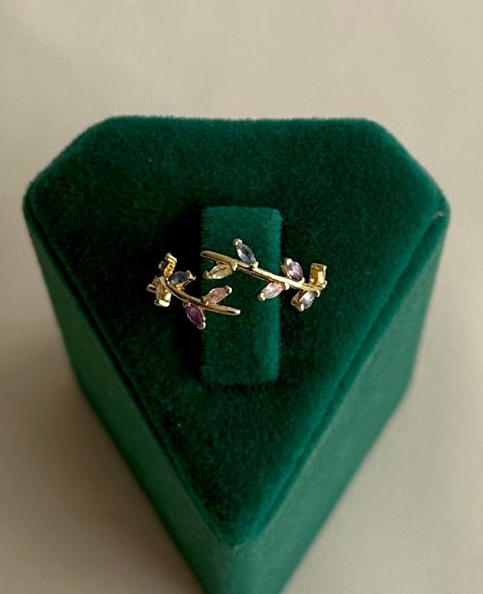 95.jpg pirinç gold ayarlanabilir yaprak renkli yüzük - Görsel 1