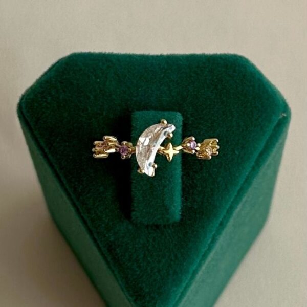 pirinç gold ayarlanabilir ay renkli yüzük