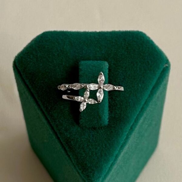 pirinç silver ayarlanabilir yonca beyaz yüzük