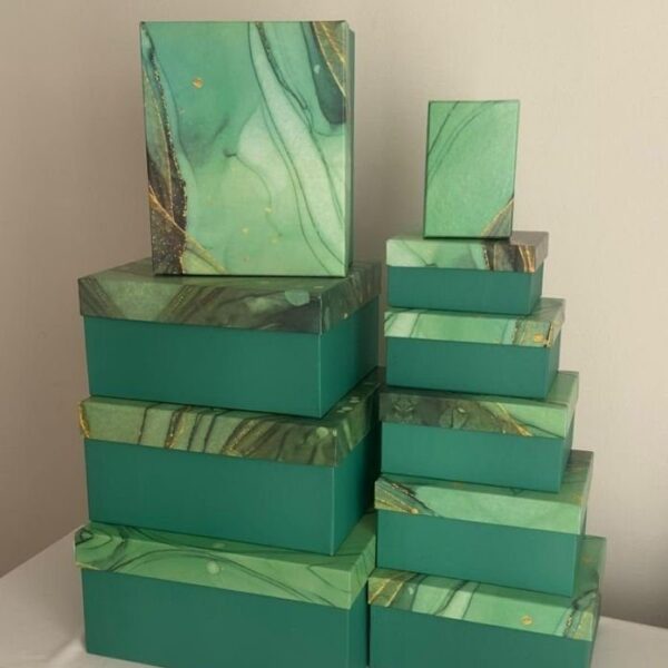 10 Boy Yeşil Mermer Desen Dikdörtgen Kutu