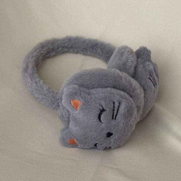 Peluş Kulaklık Kısık Göz Kedi Gri