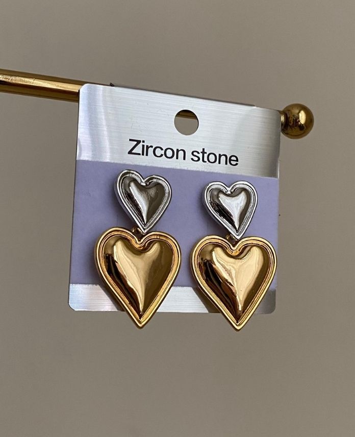 BIKUZIRCONIKILIKALPSALLANTILIM-1.jpg Bijtüeri Zircon 2 Li Kalp Sallantılı Küpe - Görsel 1