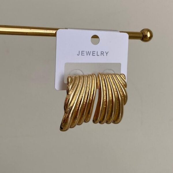 Bijüteri Dikdörtgen Çizgili Küpe