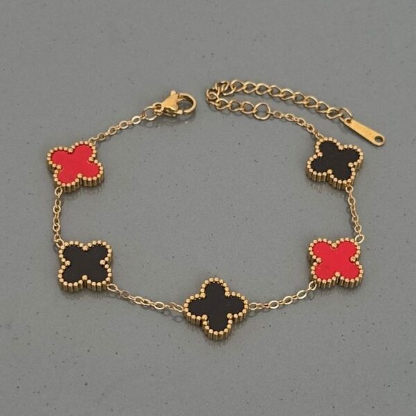 Çelik 5 Yonca Kırmızı Bileklik