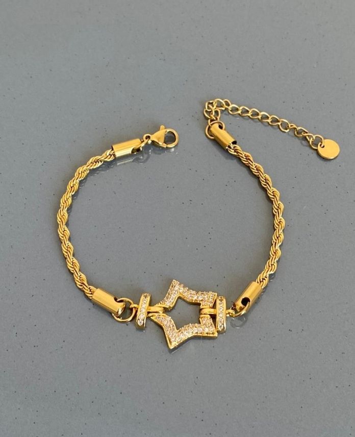 CBIBURGUORTASIYILDIZTASG-1.jpg Çelik Burgu Ortası Yıldız Bileklik - Görsel 1