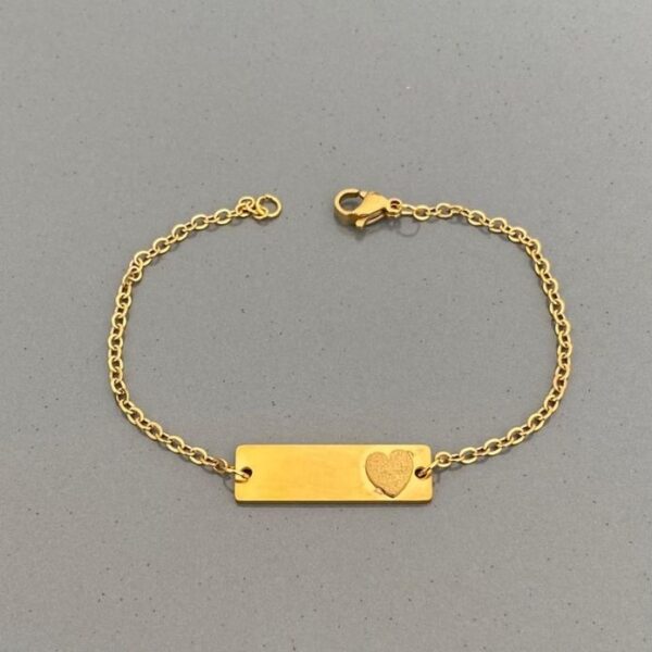 Çelik Çocuk Plaka Kalp Bileklik