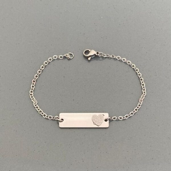Çelik Çocuk Plaka Kalp Bileklik