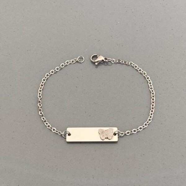 Çelik Çocuk Plaka Kelebek Bileklik