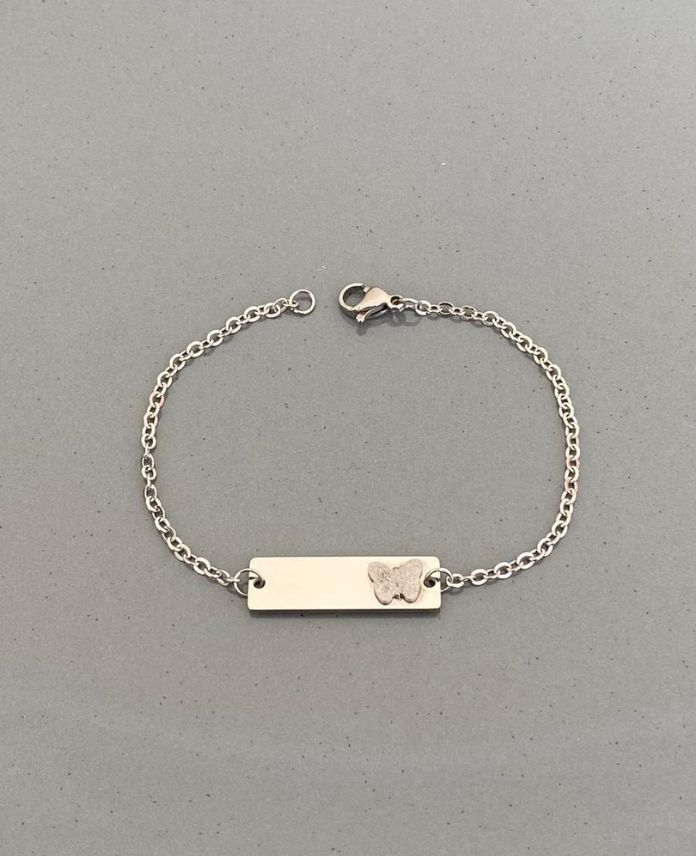 CBIKIDPLAKAKELEBEKS-1.jpg Çelik Çocuk Plaka Kelebek Bileklik - Görsel 1