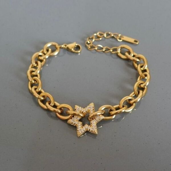 Çelik Ortası 6 Yıldızlı Taşlı Bileklik