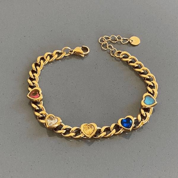 Çelik Lüks Üstü Kalpli Renkli Bileklik