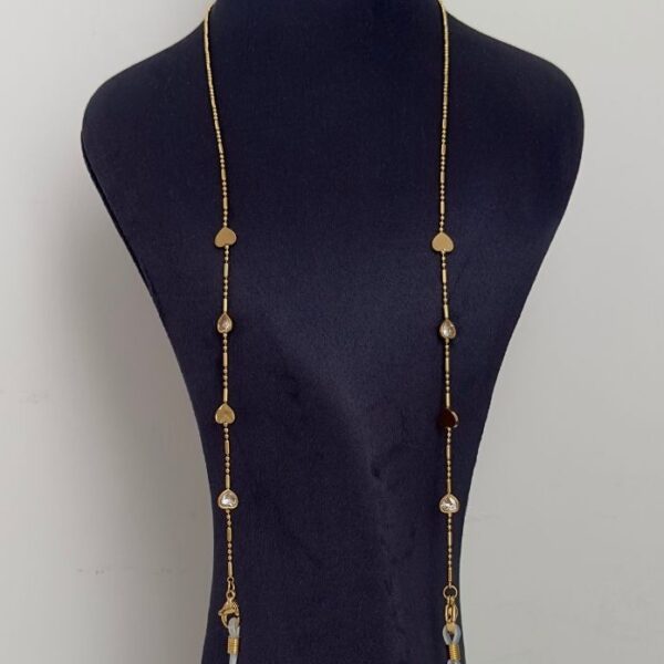 Çelik Kalp Taşlı Gözlük Zinciri