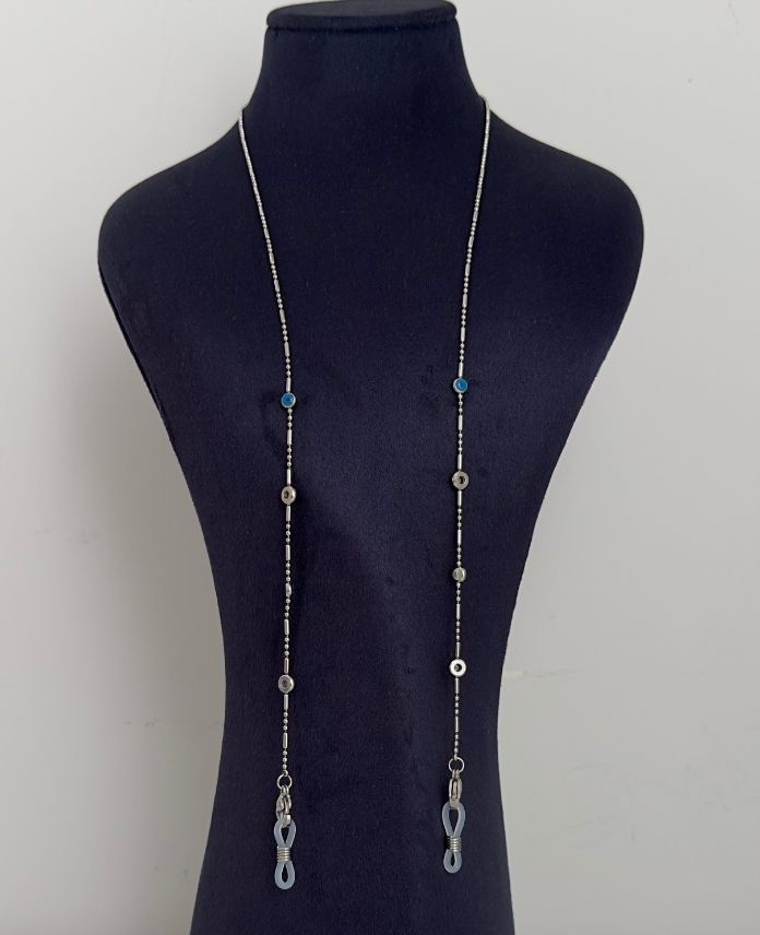 CGZNAZARYUVARLAKTASS-1.jpg Çelik Nazar Yuvarlak Taşlı Gözlük Zinciri - Görsel 1