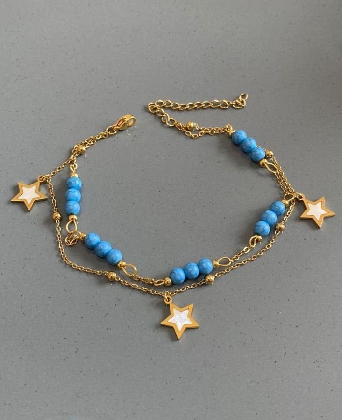 CHA2LIYILDIZVEMAVIBONCUKG-1.jpg Çelik 2 Li Yıldız Mavi Boncuk Halhal - Görsel 1