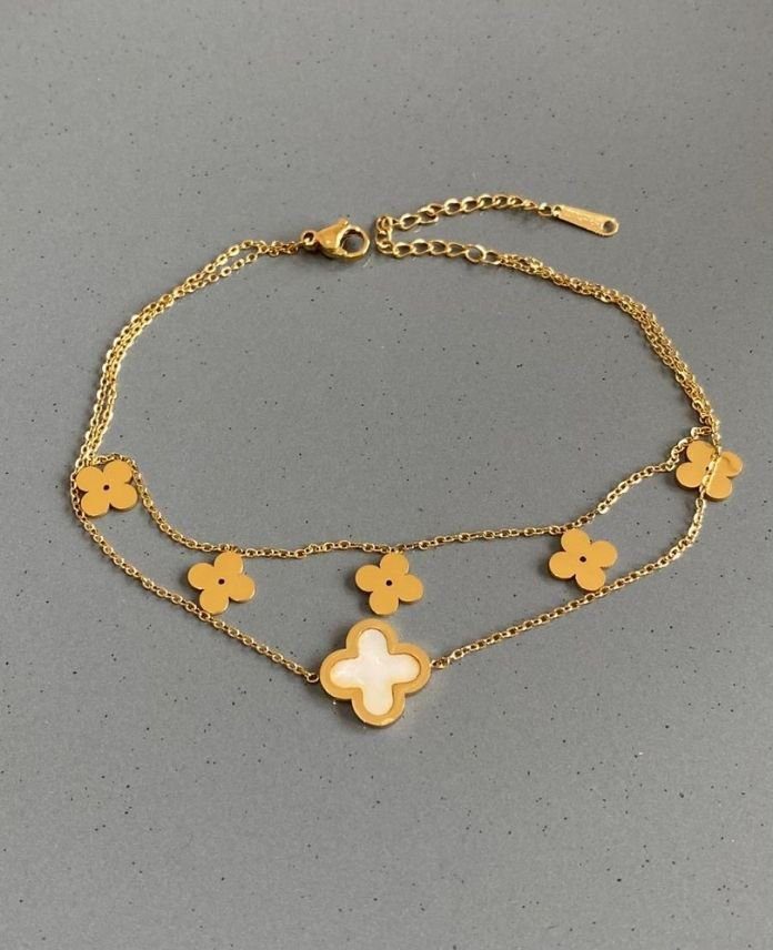 CHA2LIYONCABEYAZG-1.jpg Çelik 2 Li Yonca Beyaz Halhal - Görsel 1