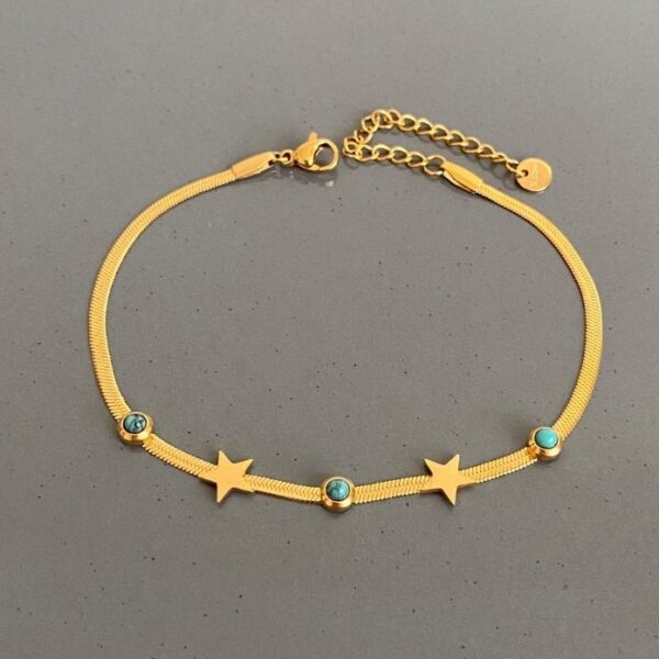 Çelik 3 Yıldızlı Mavi Taşlı Halhal