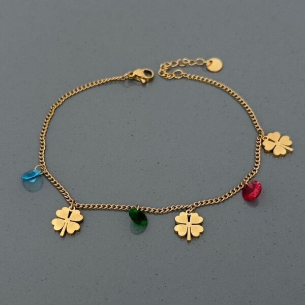 Çelik 3 Yonca 3 Renkli Taş Halhal