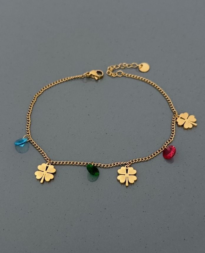 CHA3YONCA3RENKLITAS1G-1.jpg Çelik 3 Yonca 3 Renkli Taş Halhal - Görsel 1