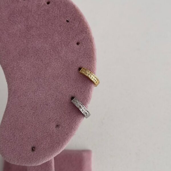 Çelik İki Sıra Beyaz Taş Helix Piercing