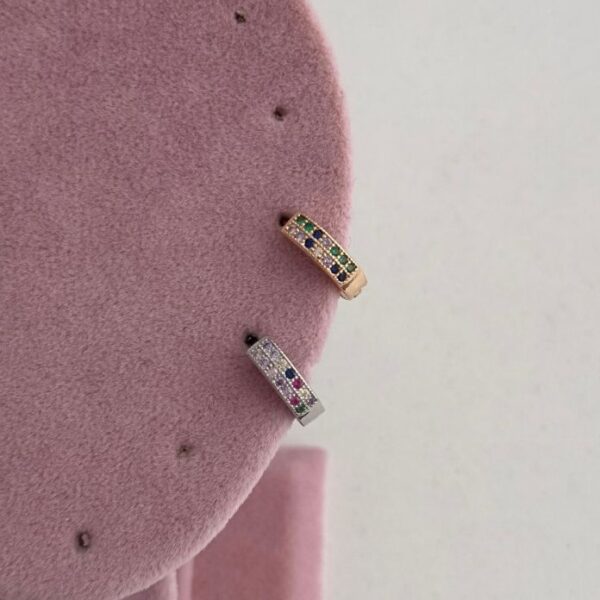 Çelik İki Sıra Renkli Taş Helix Piercing