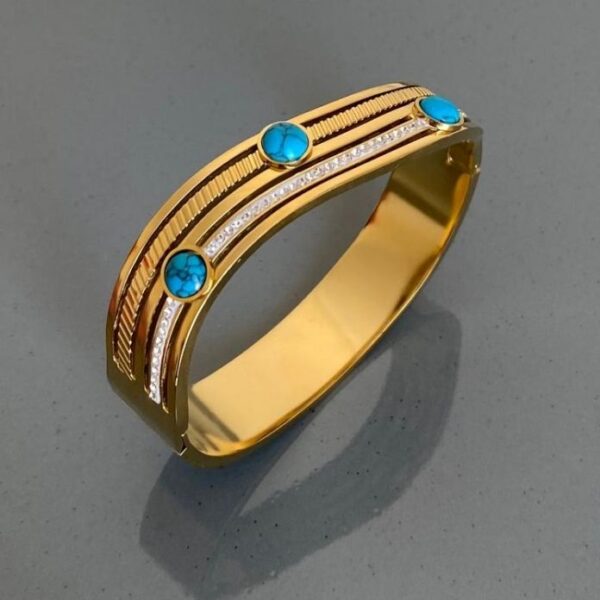 Çelik Dalgalı Mavi Taş Kelepçe