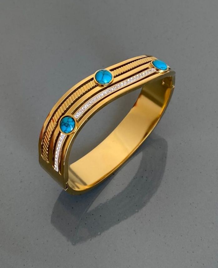 CKEDALGALIMAVIDOGALTASG-1.jpeg Çelik Dalgalı Mavi Taş Kelepçe - Görsel 1