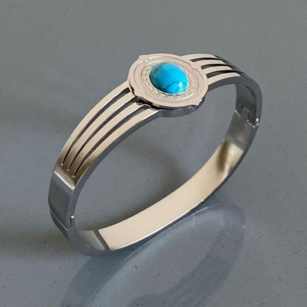 Çelik Ortası Mavi Oval Taş  Kelepçe