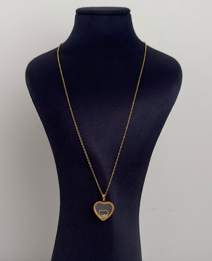 CKO60CMCAMICIBEYAZTASLIKALPG-1.jpg Çelik Cam İçi Beyaz Taşlı Kalp 60Cm Kolye - Görsel 1