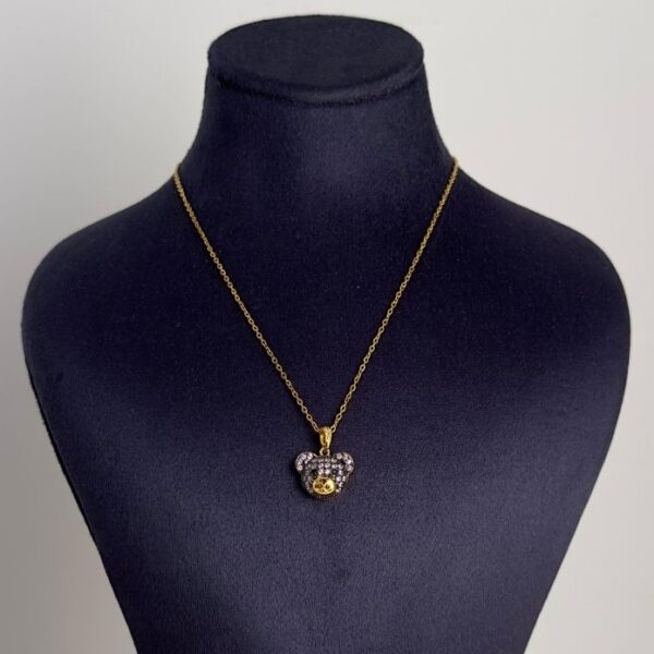 Çelik Ayıcık Kafası Mor Taş Kolye