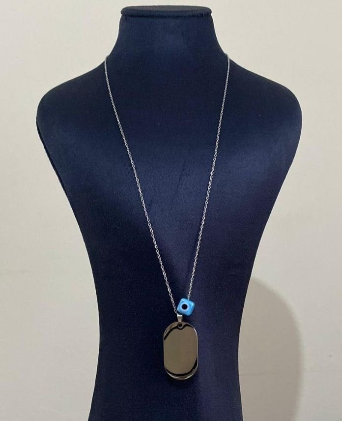 CKOELIPSPLAKANAZARLIKLIS-1.jpg Çelik Elips Nazarlık Plaka Kolye - Görsel 1