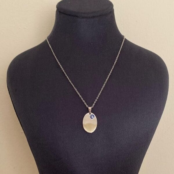 Çelik Elips Nazar Boncuklu Kolye