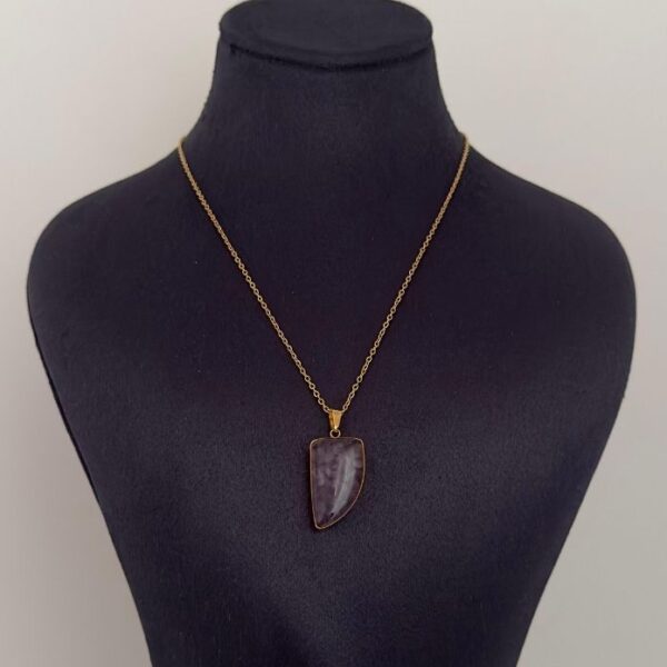 Çelik Gerçek Taş Döşeme Desen Mor Kolye